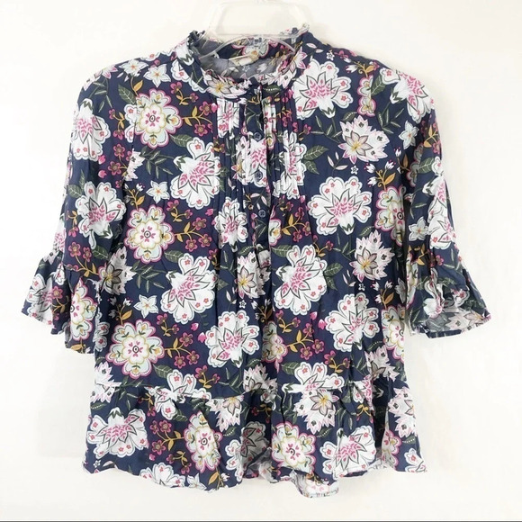 Arizona Jean Company Flowered Blouse Blue size 10 - Picture 1 of 6